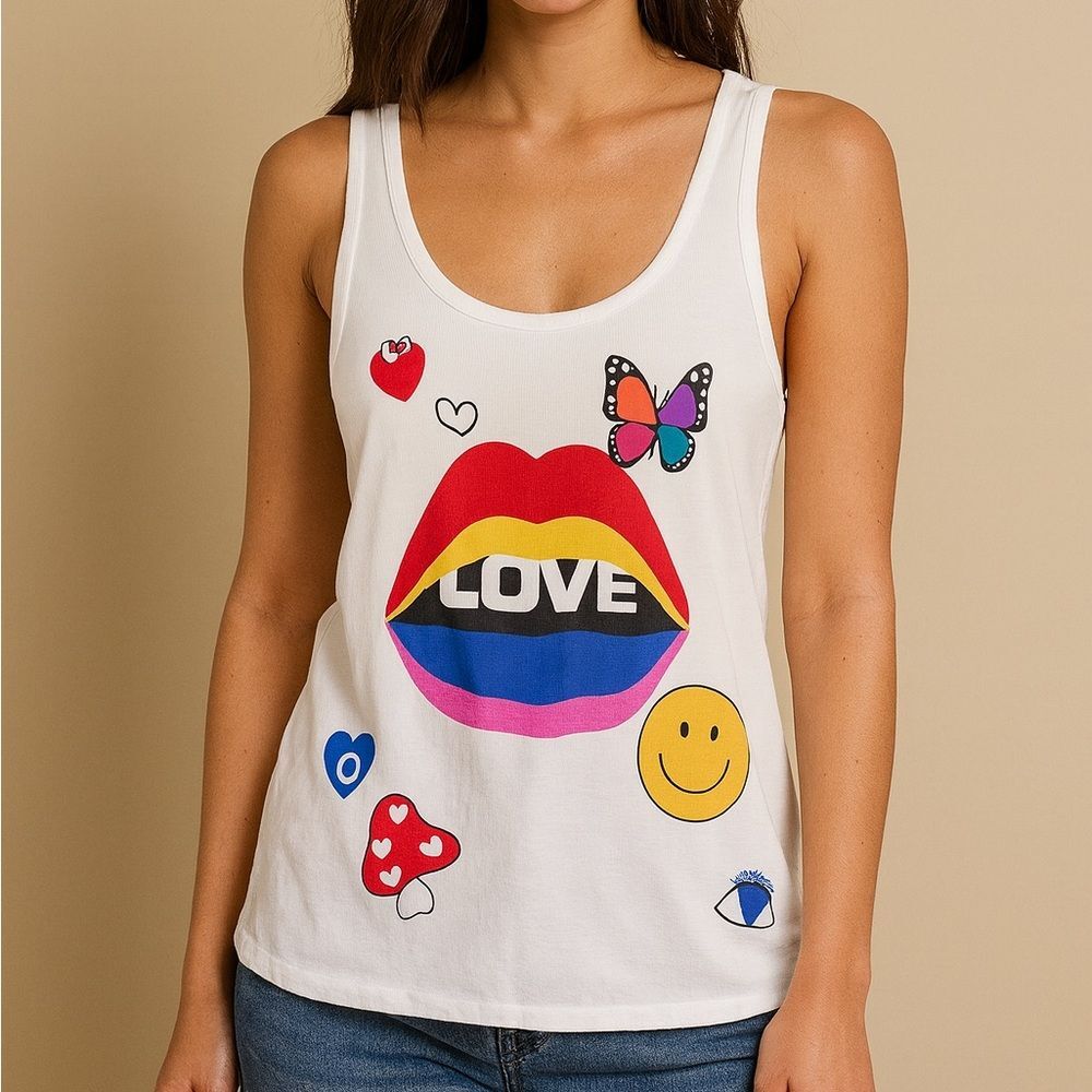 Women's White Graphic 'Love' Tank Top